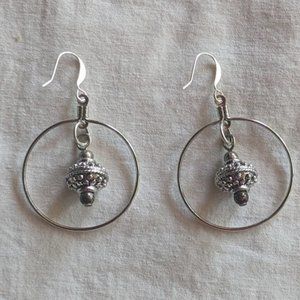Hand Made Silver-Tone Hoop Drop Earrings